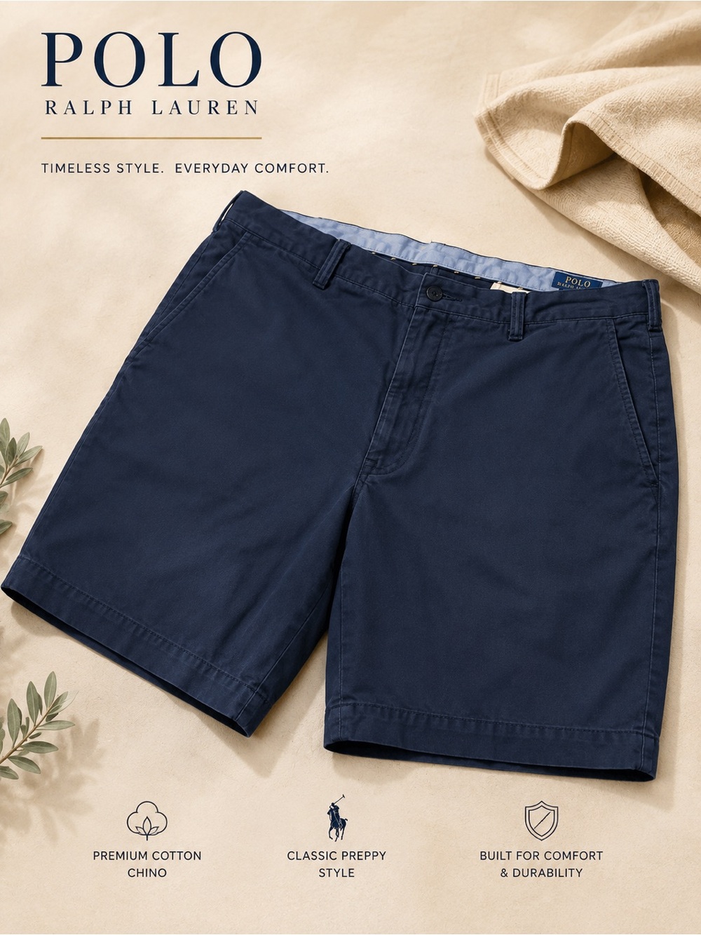 Ralph Lauren Navy Cotton Chino Shorts